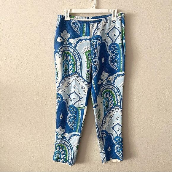 J Mclaughlin 100% Silk Lining Blue Paisley Pants Zip Size 2 - Picture 1 of 8